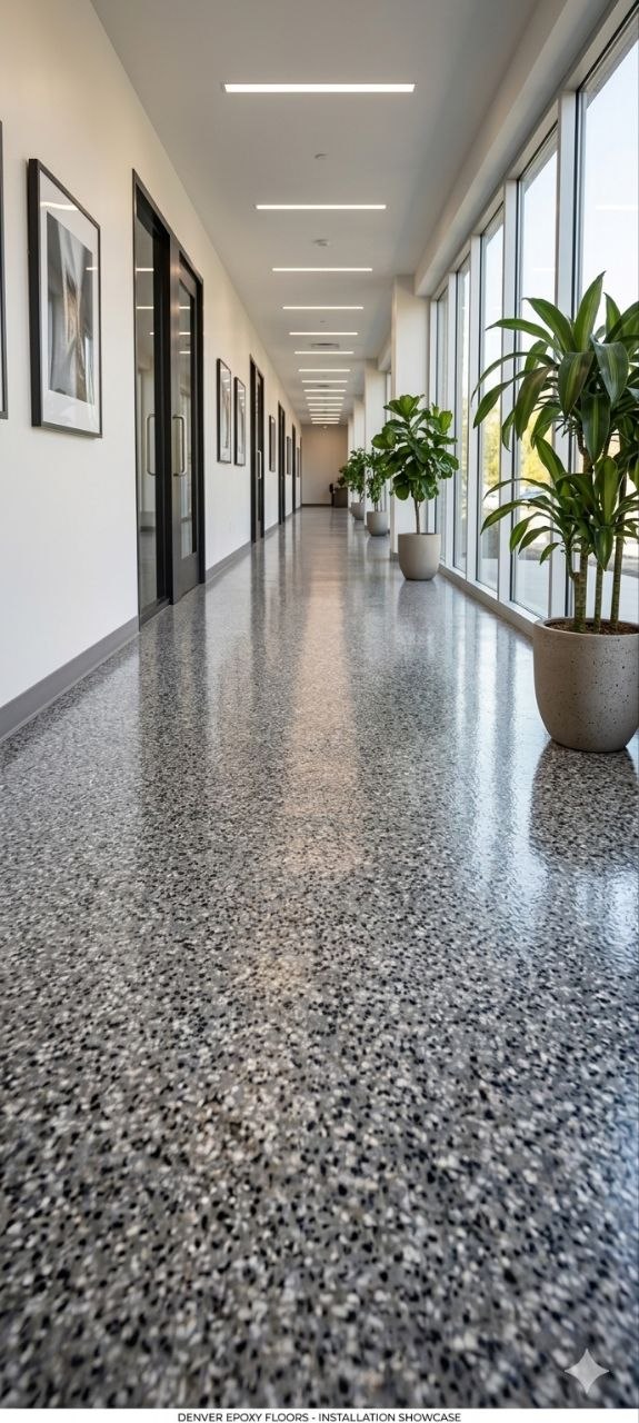 Commercial flake epoxy floor in Denver office building